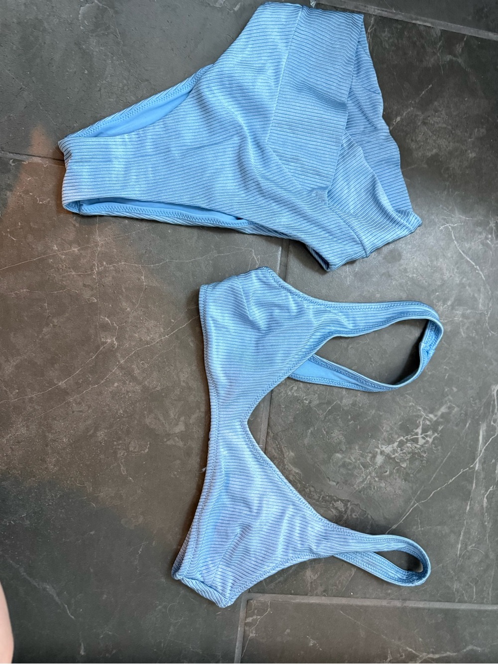 aerie Light Blue Ribbed Scoop Bikini Top & High Waist Bottoms